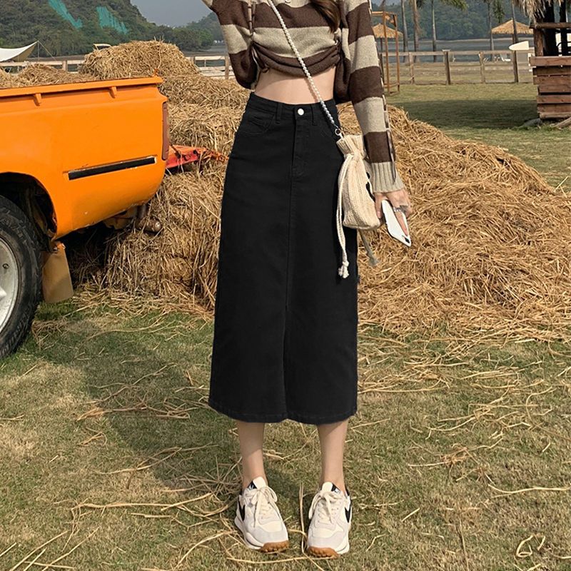 タイトスカート 前スリット入りデニムタイトスカート