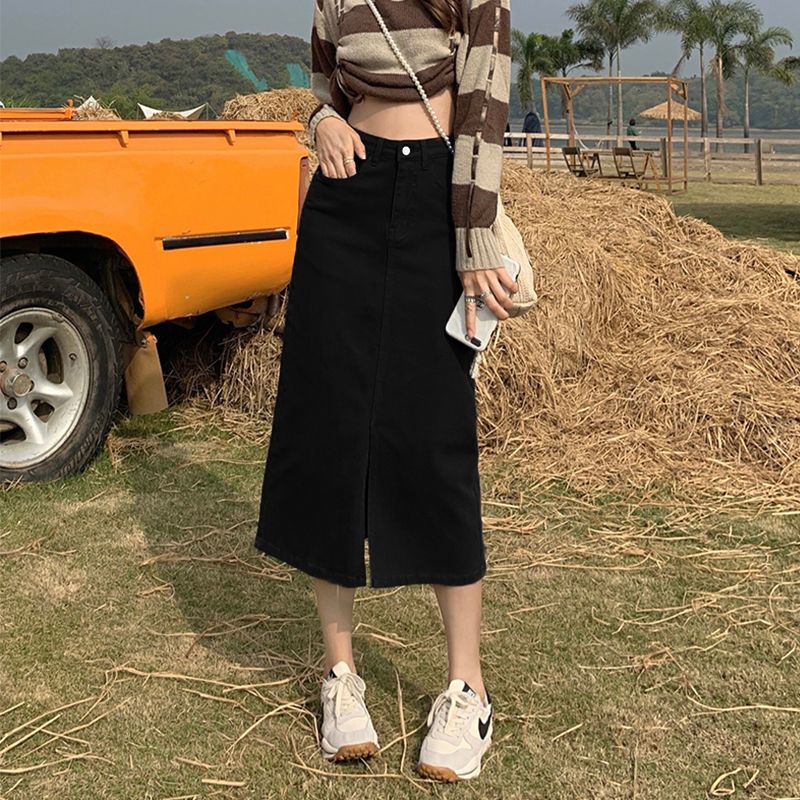 タイトスカート 前スリット入りデニムタイトスカート