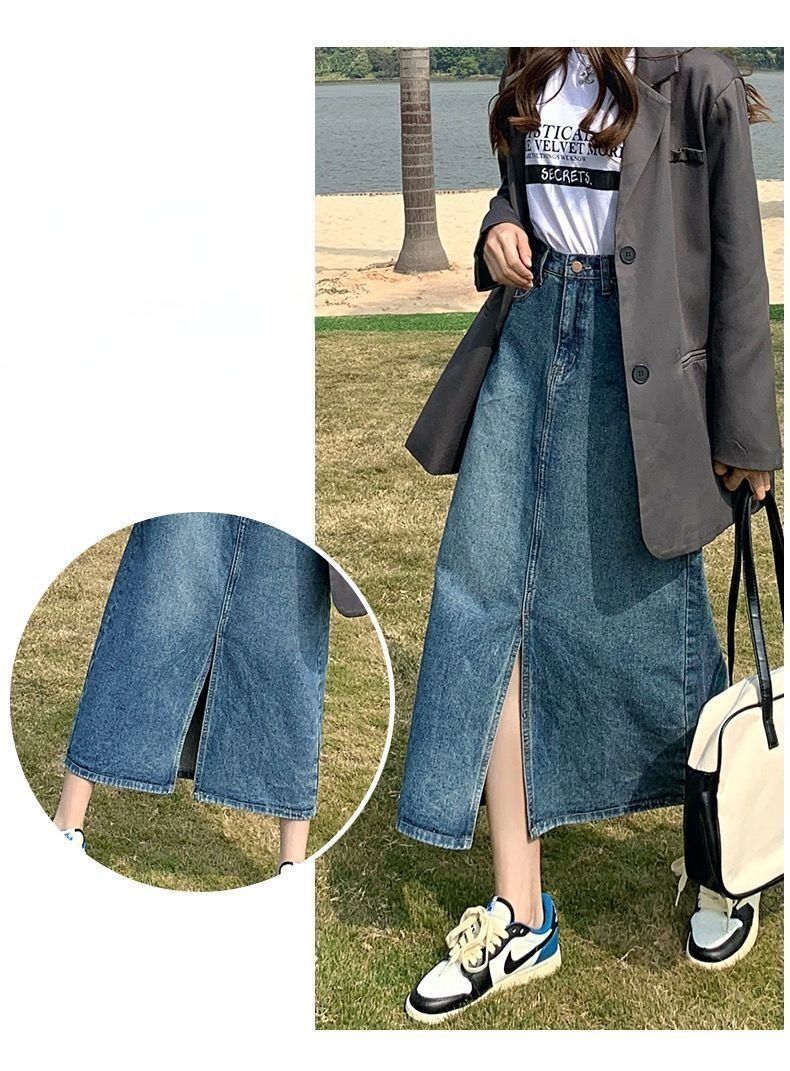 タイトスカート 前スリット入りデニムタイトスカート