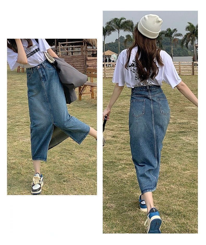 タイトスカート 前スリット入りデニムタイトスカート