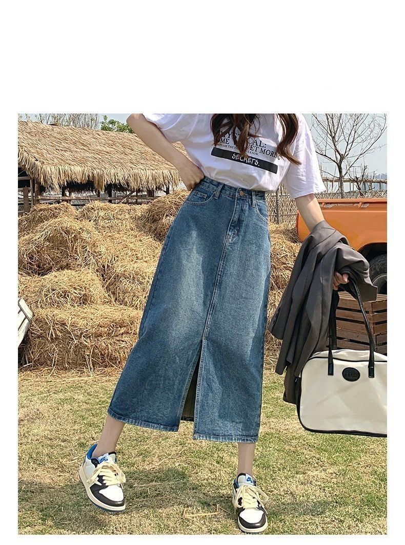 タイトスカート 前スリット入りデニムタイトスカート