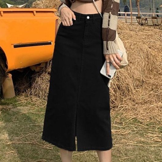 タイトスカート 前スリット入りデニムタイトスカート