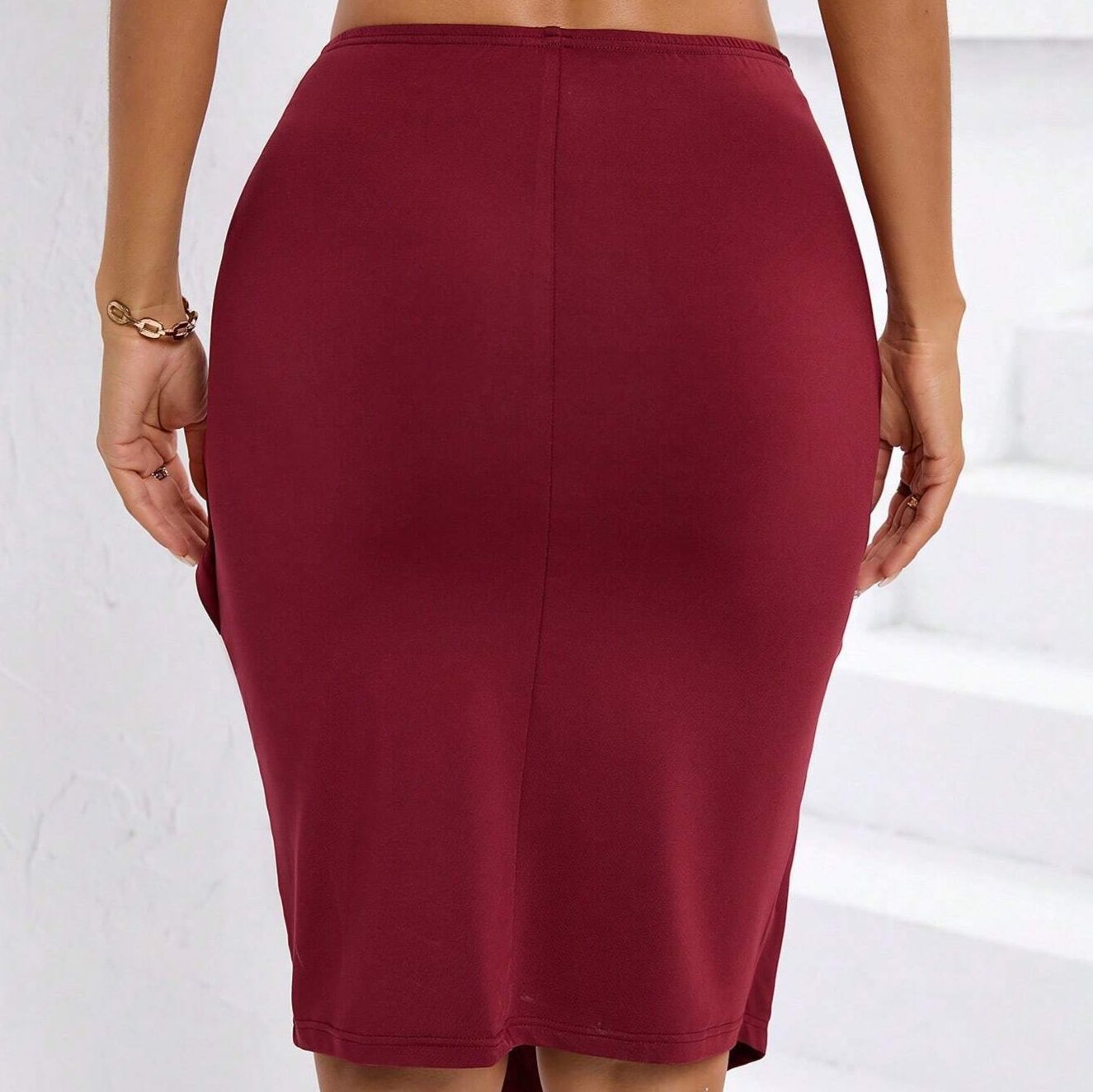 タイトスカート サイドツイストデザインひざ丈タイトスカート