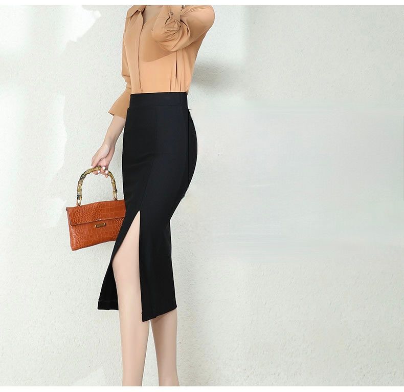 タイトスカート サイドスリット入り上品タイトロングスカート