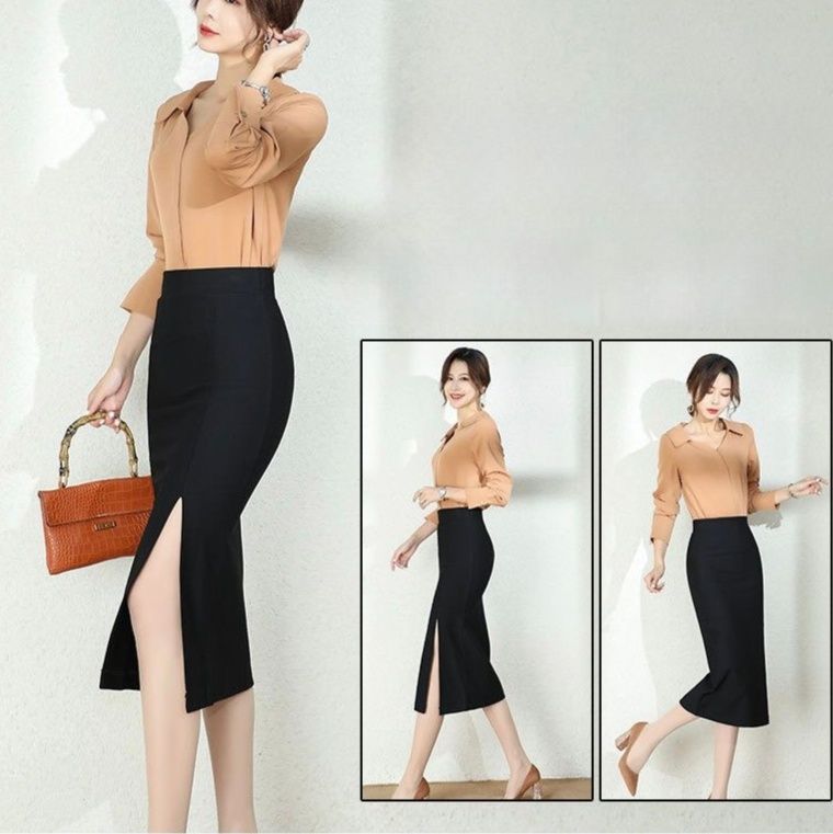 タイトスカート サイドスリット入り上品タイトロングスカート