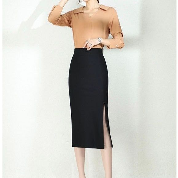タイトスカート サイドスリット入り上品タイトロングスカート