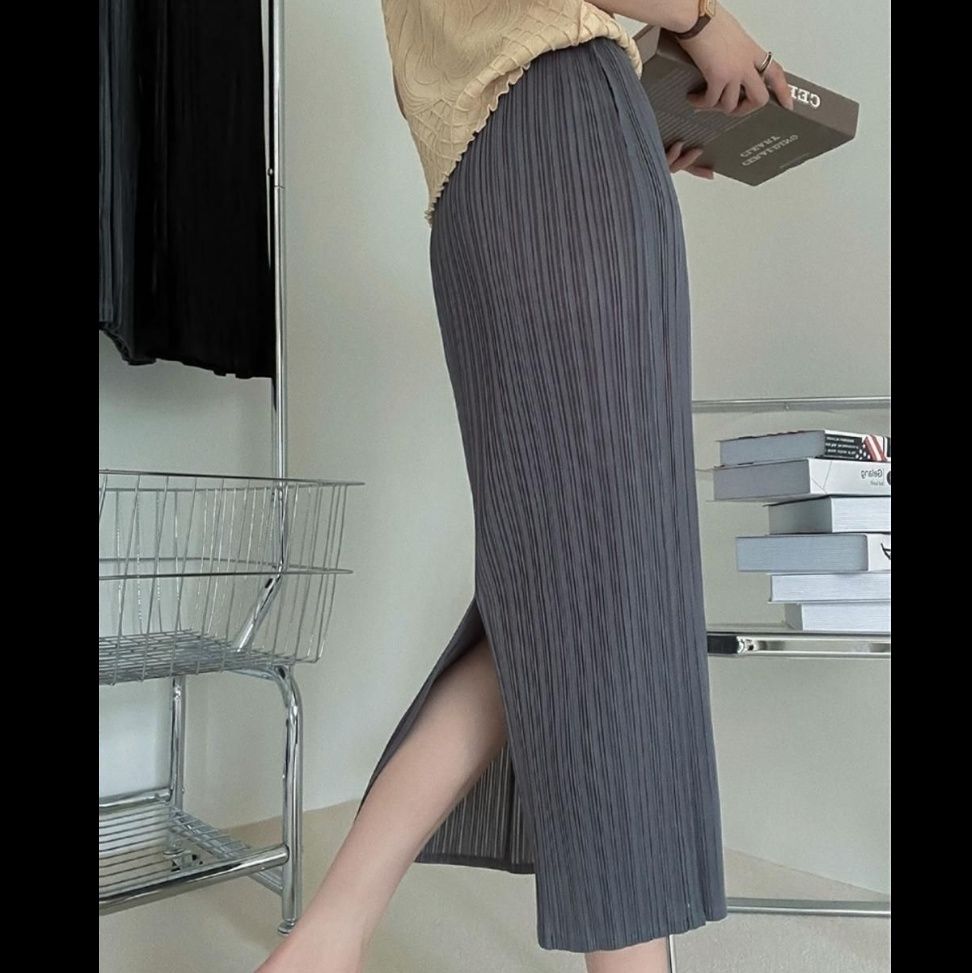 タイトスカート 縦プリーツデザインタイトロングスカート