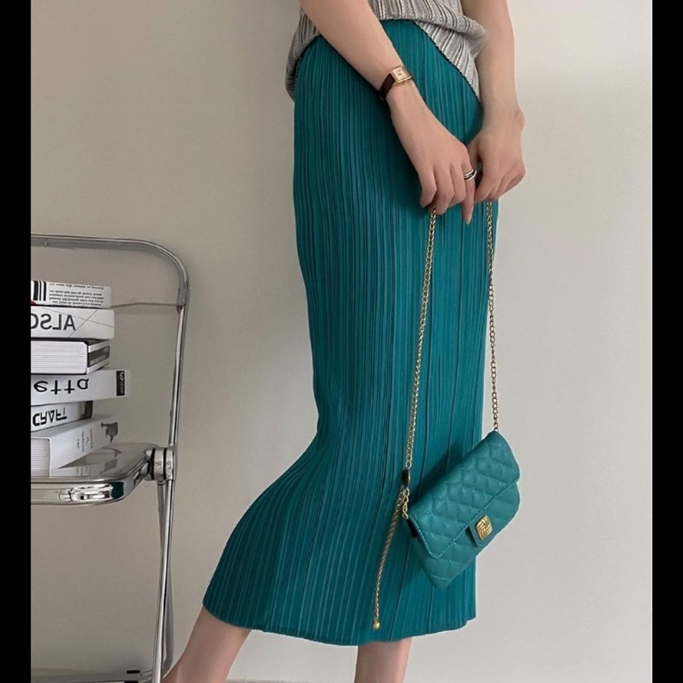 タイトスカート 縦プリーツデザインタイトロングスカート