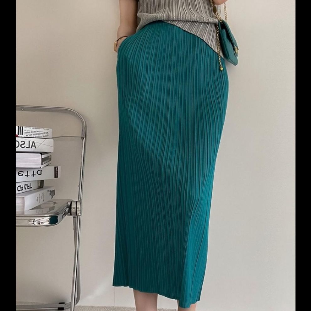 タイトスカート 縦プリーツデザインタイトロングスカート