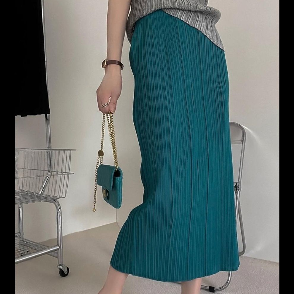 タイトスカート 縦プリーツデザインタイトロングスカート
