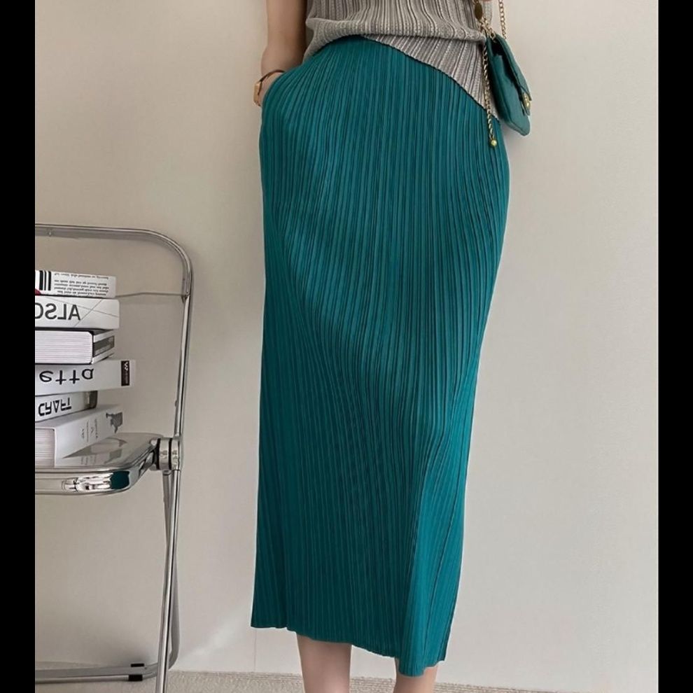 タイトスカート 縦プリーツデザインタイトロングスカート