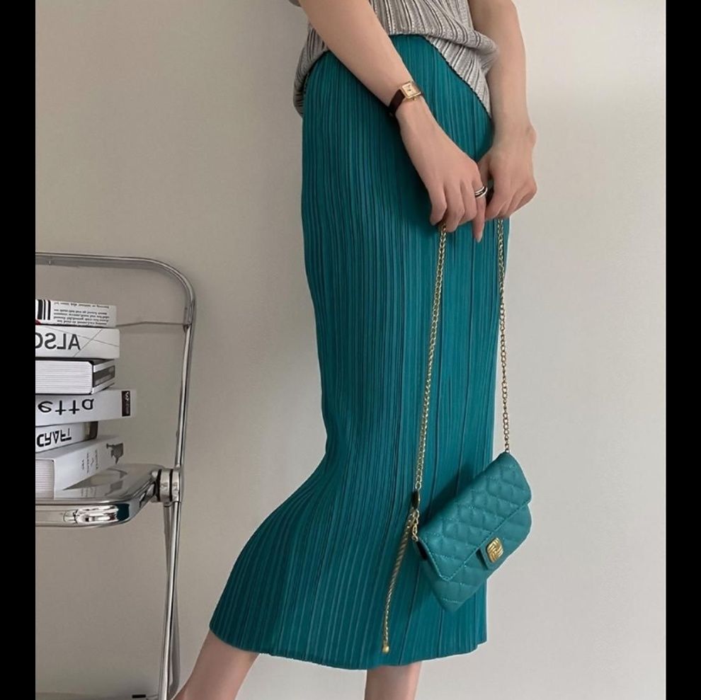 タイトスカート 縦プリーツデザインタイトロングスカート