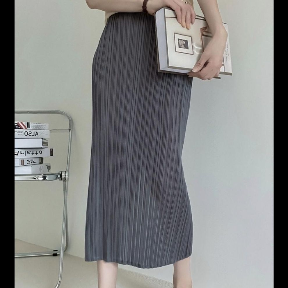 タイトスカート 縦プリーツデザインタイトロングスカート