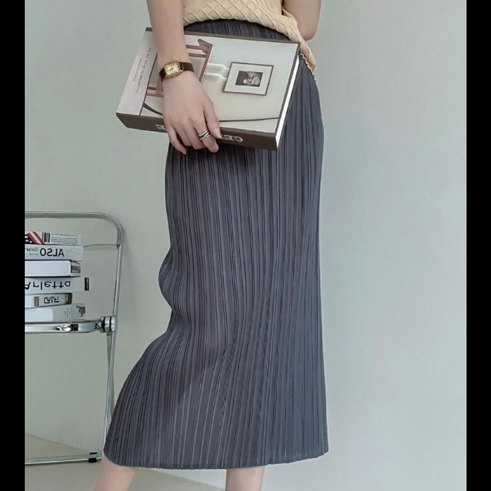 タイトスカート 縦プリーツデザインタイトロングスカート