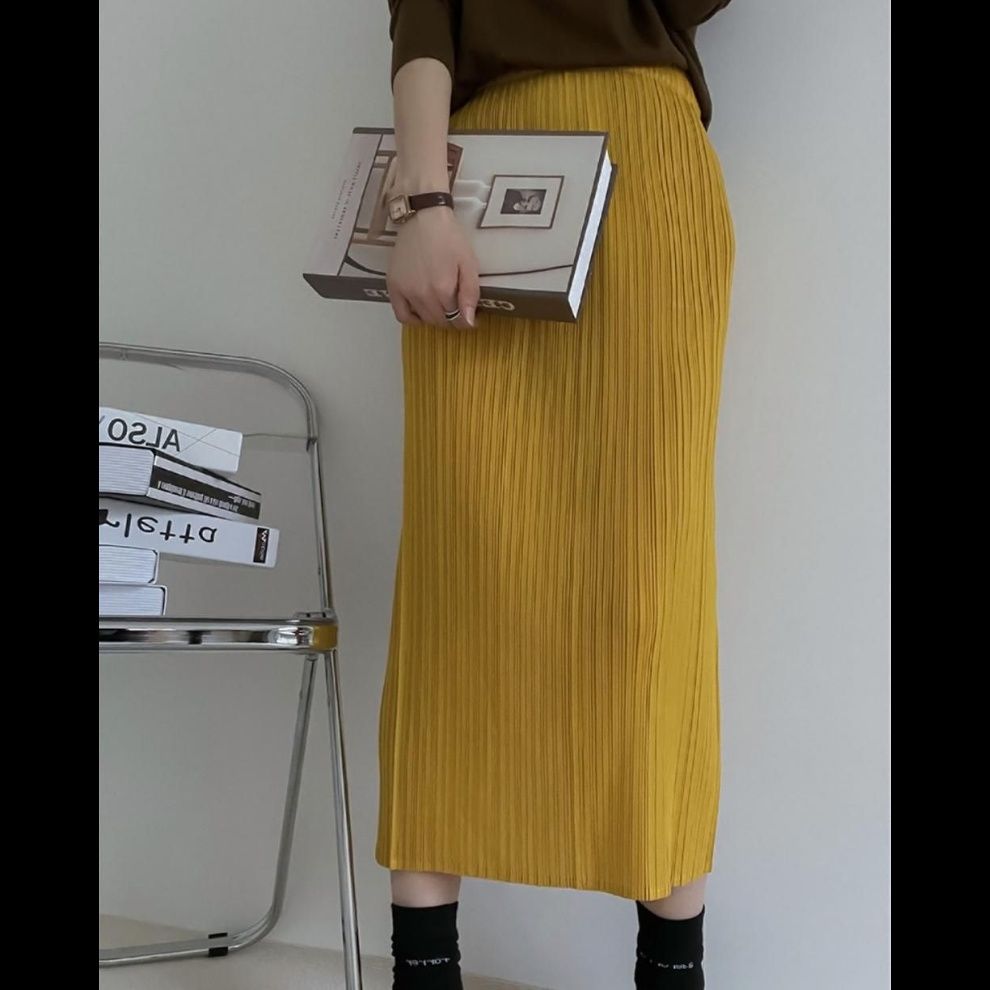 タイトスカート 縦プリーツデザインタイトロングスカート