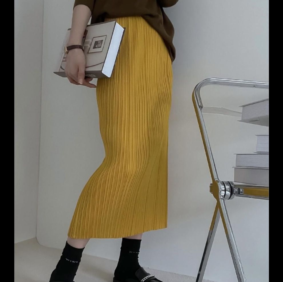 タイトスカート 縦プリーツデザインタイトロングスカート