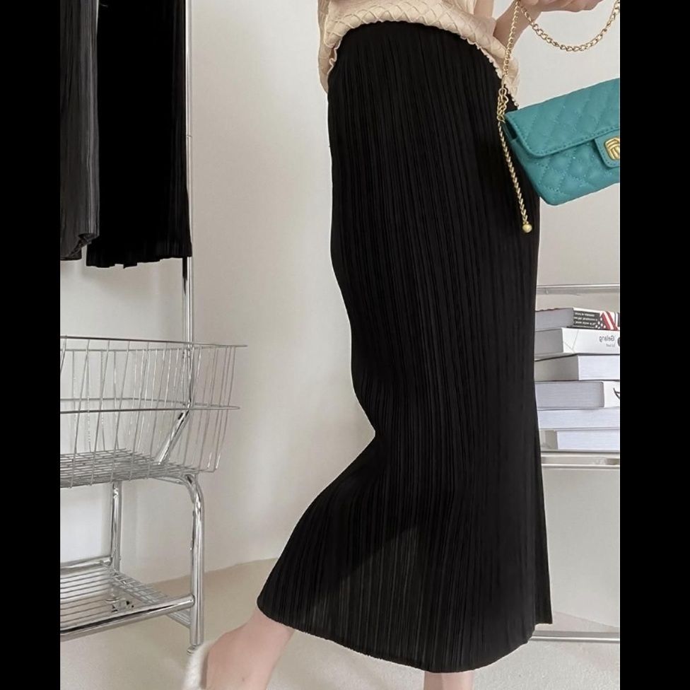 タイトスカート 縦プリーツデザインタイトロングスカート