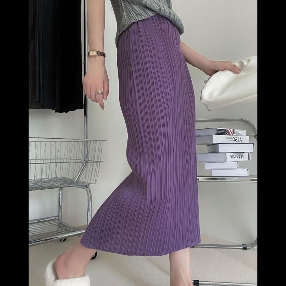タイトスカート 縦プリーツデザインタイトロングスカート