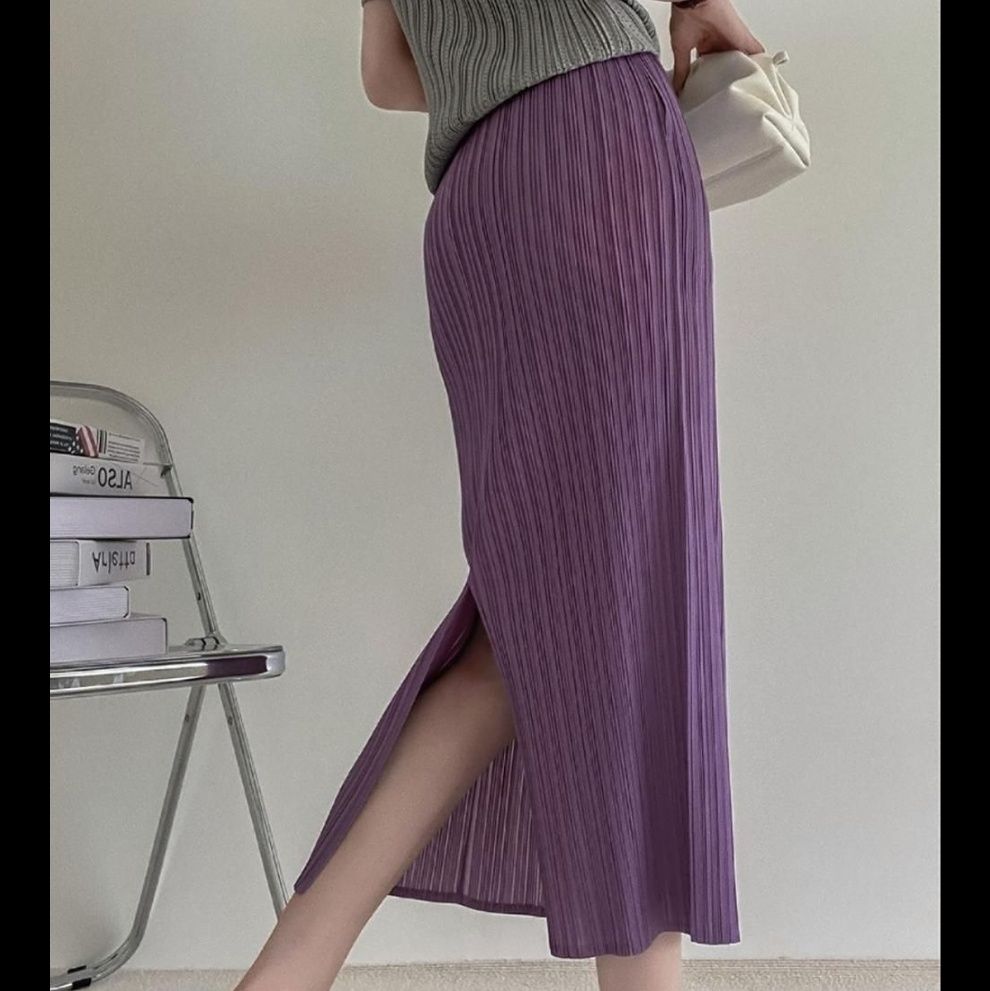 タイトスカート 縦プリーツデザインタイトロングスカート