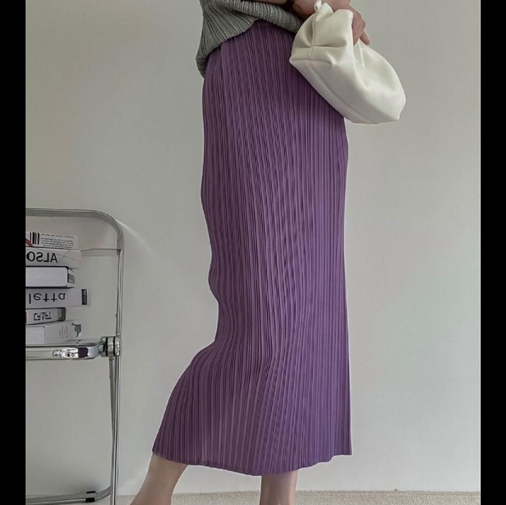 タイトスカート 縦プリーツデザインタイトロングスカート