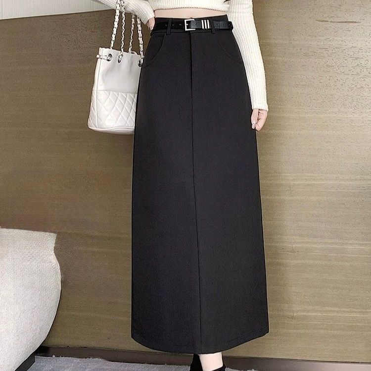 タイトスカート ハイウエストベルト付きロングタイトスカート