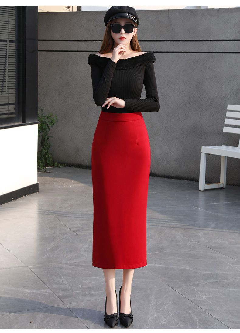 タイトスカート ハイウエスト切り替えサイドスリット入りタイトスカート