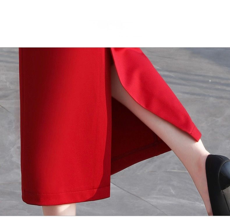 タイトスカート ハイウエスト切り替えサイドスリット入りタイトスカート