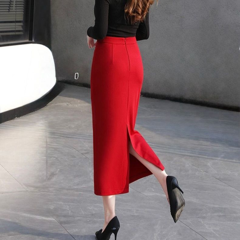 タイトスカート ハイウエスト切り替えサイドスリット入りタイトスカート