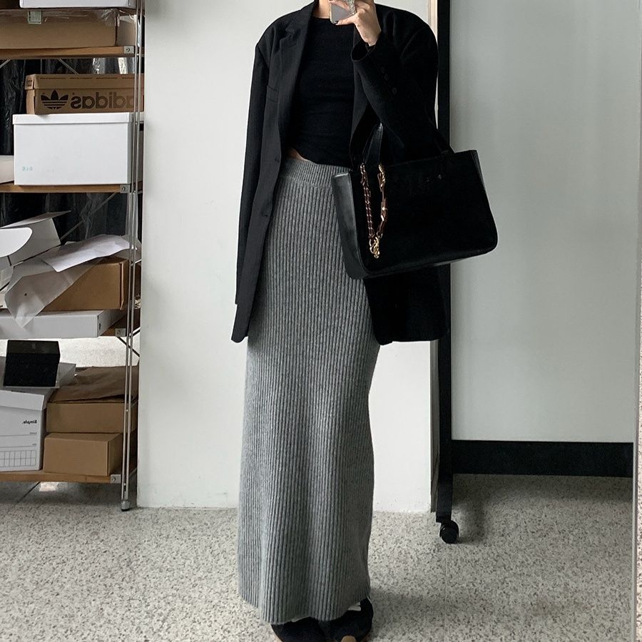 タイトスカート 縦リブニット美脚タイトスカート