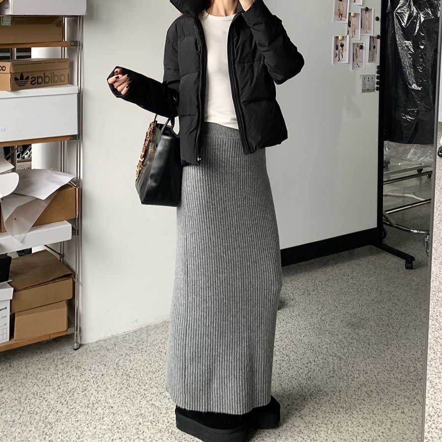 タイトスカート 縦リブニット美脚タイトスカート