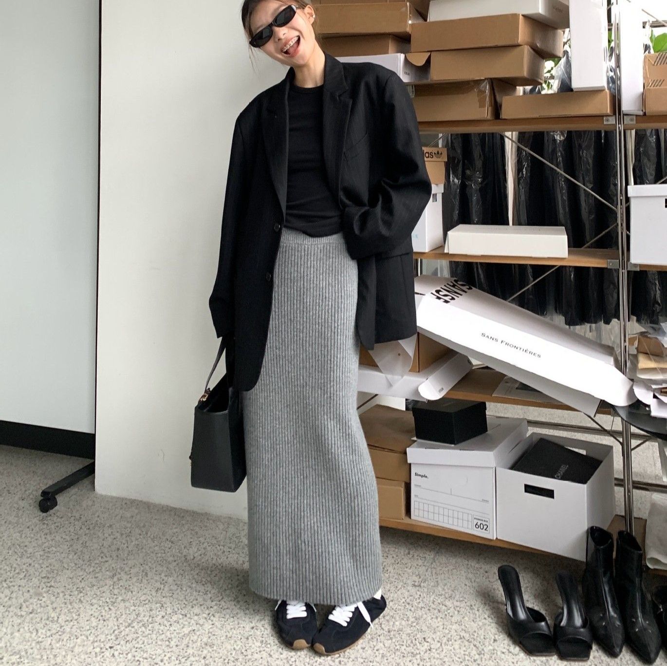 タイトスカート 縦リブニット美脚タイトスカート