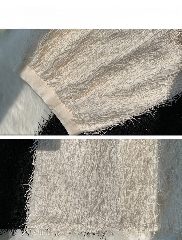 タイトスカート ふわふわタッセル素材のタイトマキシスカート