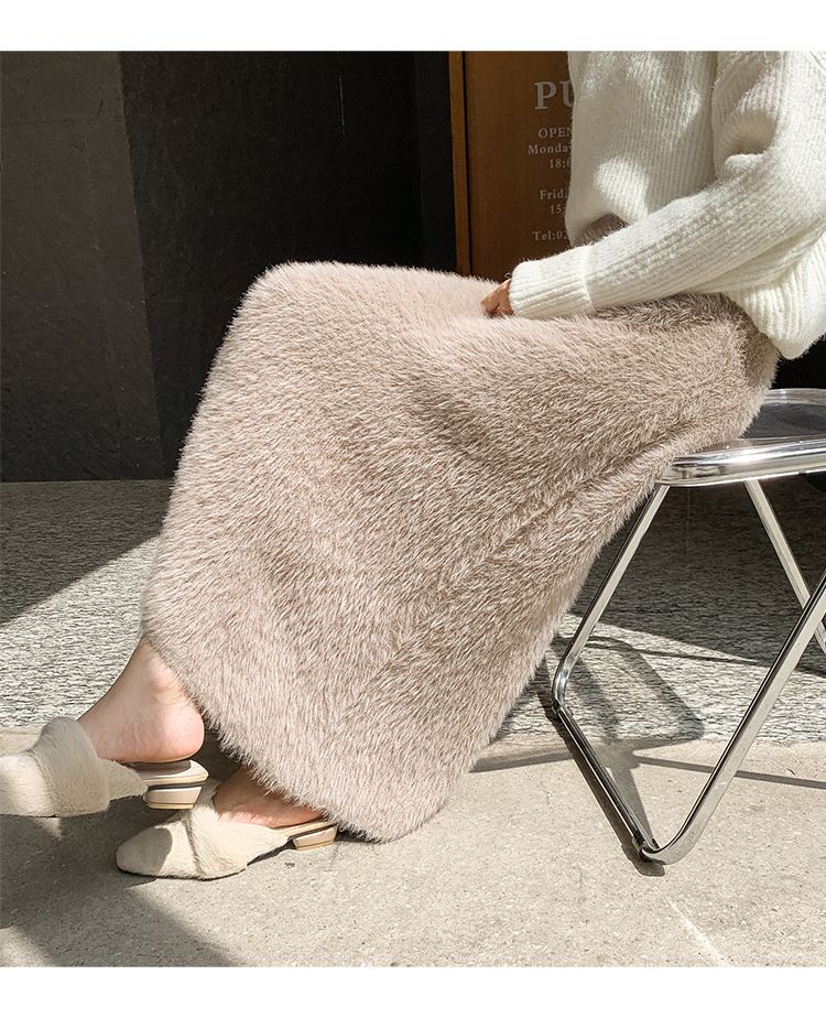 タイトスカート ふわふわモヘア風ウール素材ロング丈タイトスカート