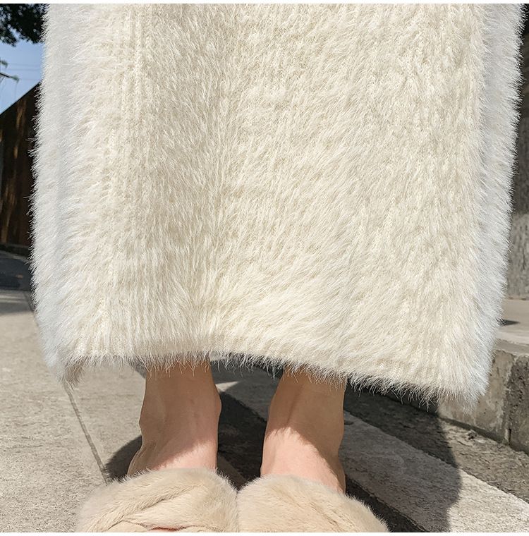 タイトスカート ふわふわモヘア風ウール素材ロング丈タイトスカート