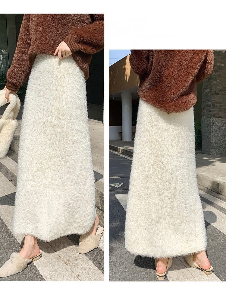 タイトスカート ふわふわモヘア風ウール素材ロング丈タイトスカート