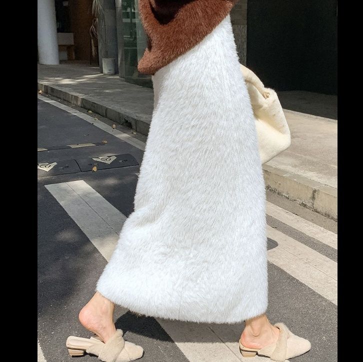 タイトスカート ふわふわモヘア風ウール素材ロング丈タイトスカート