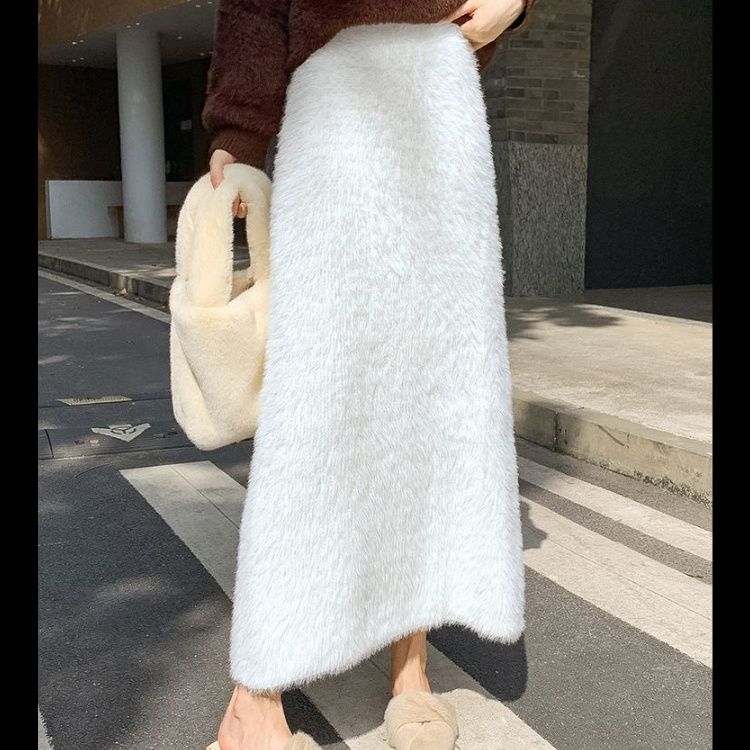 タイトスカート ふわふわモヘア風ウール素材ロング丈タイトスカート