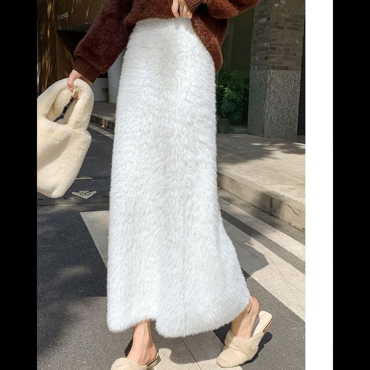 タイトスカート ふわふわモヘア風ウール素材ロング丈タイトスカート