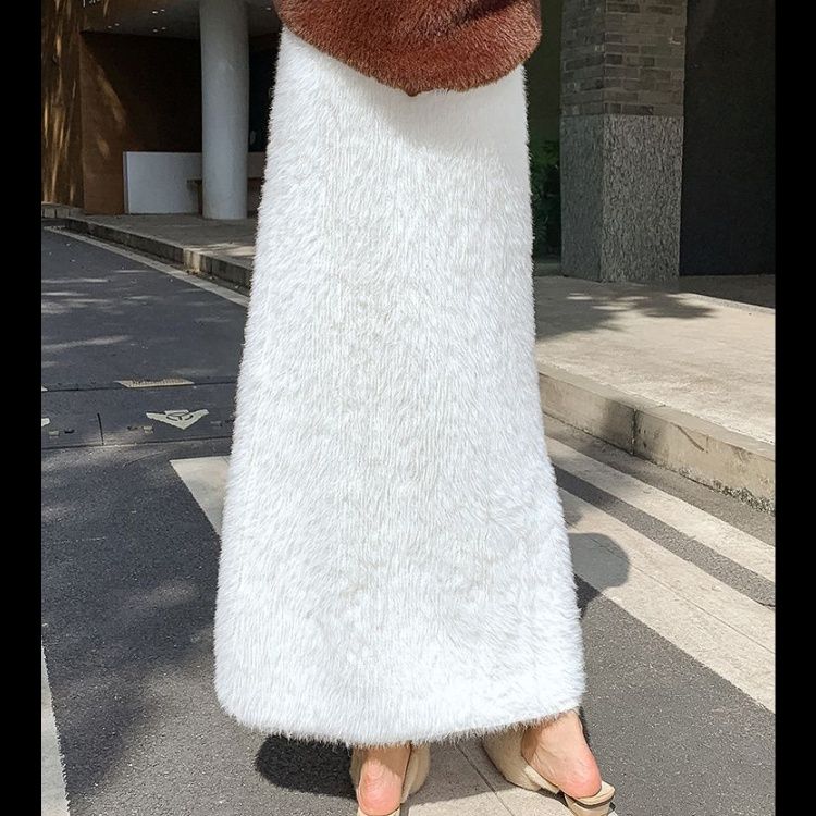 タイトスカート ふわふわモヘア風ウール素材ロング丈タイトスカート