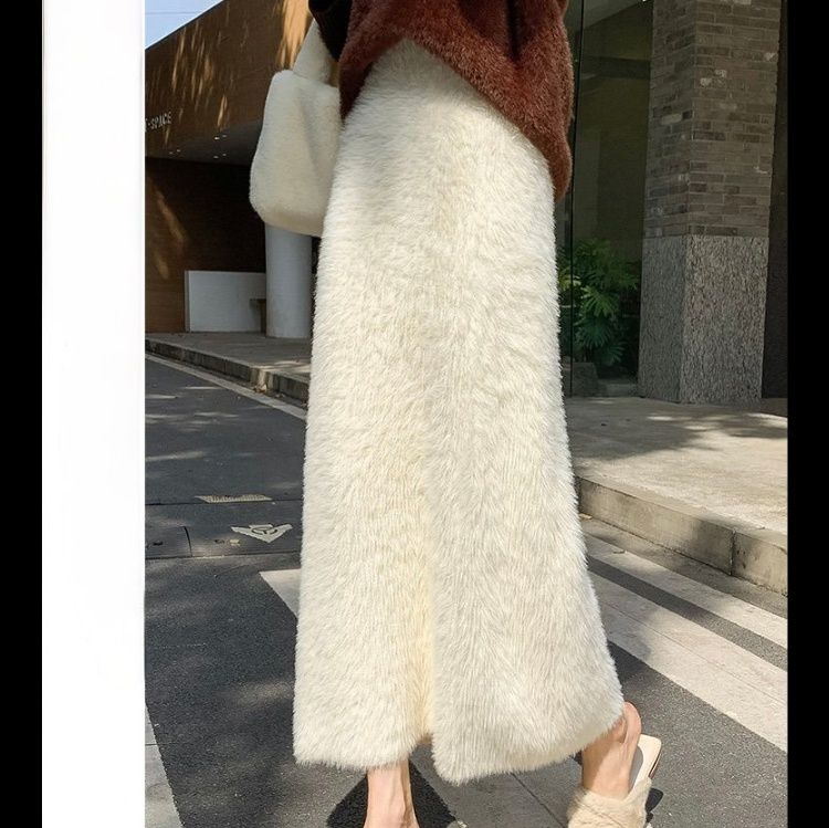 タイトスカート ふわふわモヘア風ウール素材ロング丈タイトスカート