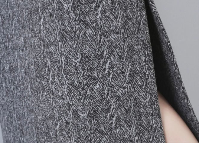 タイトスカート ヘリンボーン柄サイドスリット入りニットスカート