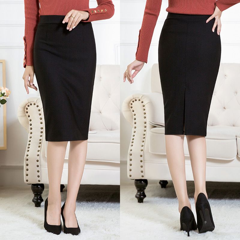 タイトスカート サイドスリット入りハイウエストペンシルスカート