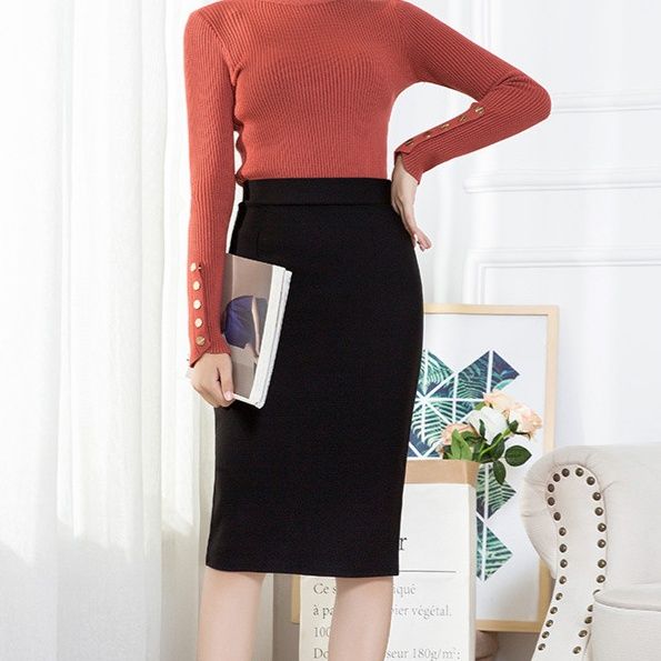 タイトスカート サイドスリット入りハイウエストペンシルスカート