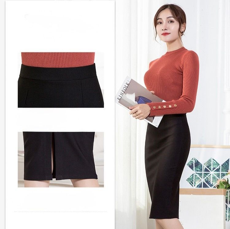 タイトスカート サイドスリット入りハイウエストペンシルスカート