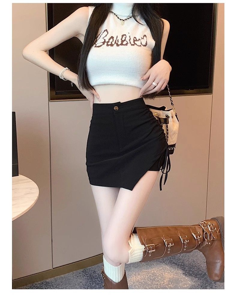 タイトスカート サイドレースアップ風デザインタイトミニスカート