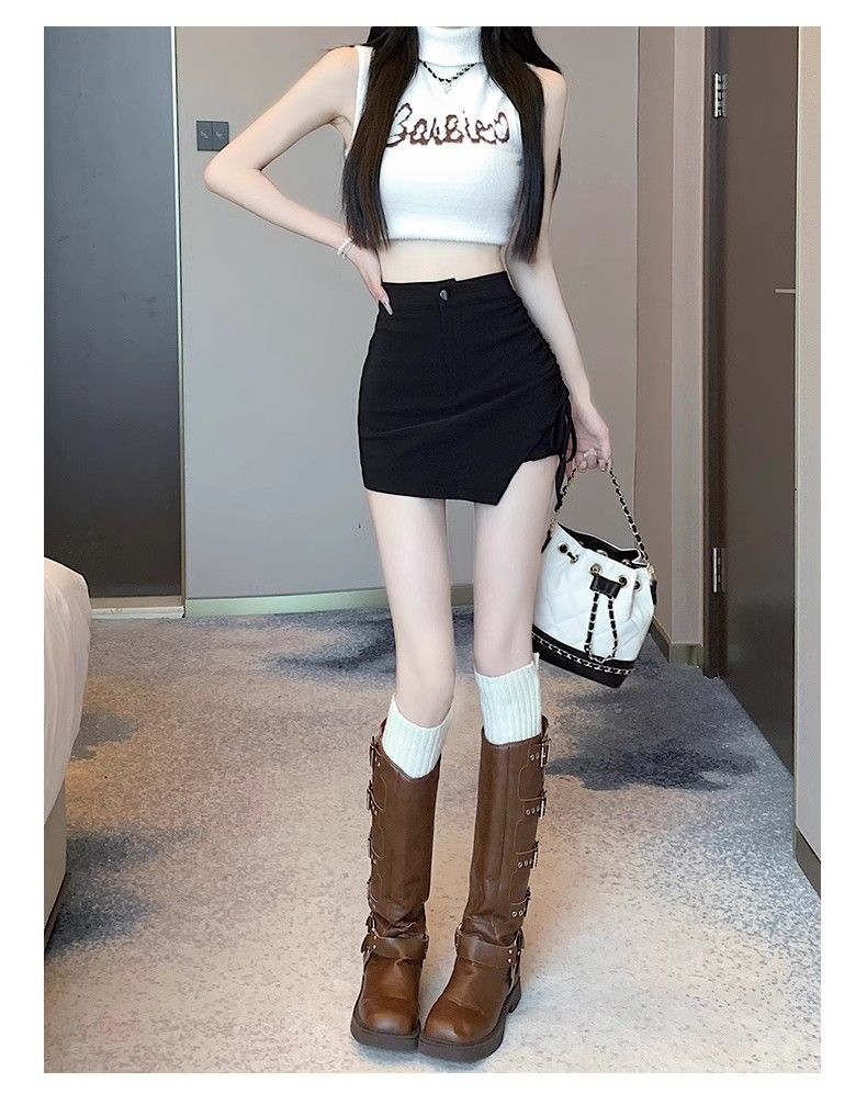 タイトスカート サイドレースアップ風デザインタイトミニスカート