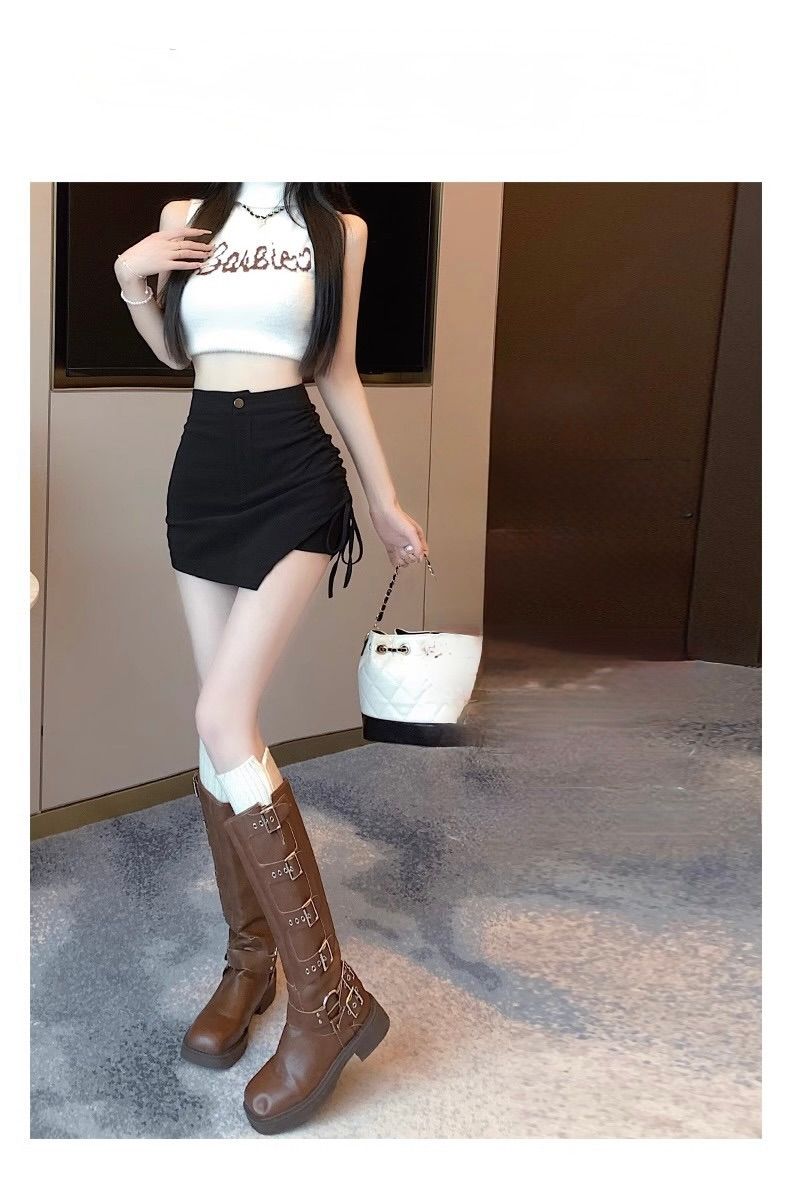 タイトスカート サイドレースアップ風デザインタイトミニスカート