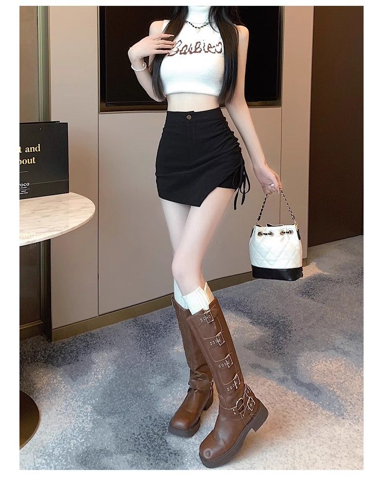 タイトスカート サイドレースアップ風デザインタイトミニスカート