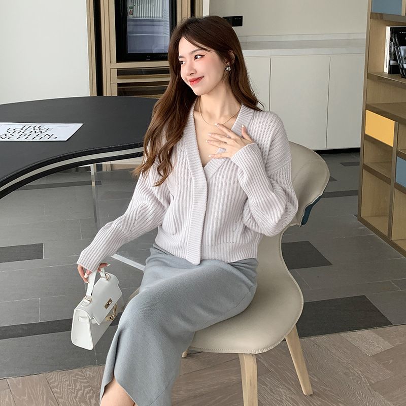 タイトスカート 編み地素材のハイウエストロングタイトスカート