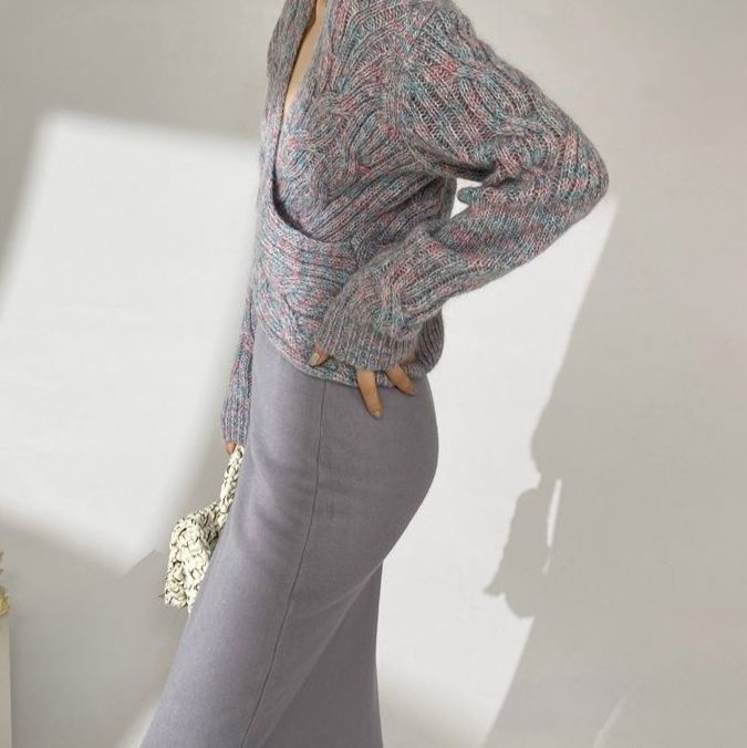 タイトスカート 編み地素材のハイウエストロングタイトスカート